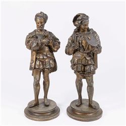 Pair White Metal Ansonia Figures