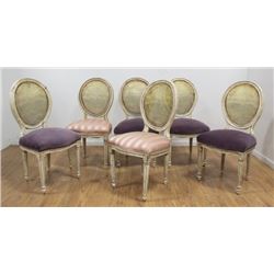 6 Louis XVI Style Cane Back White Painted Chairs