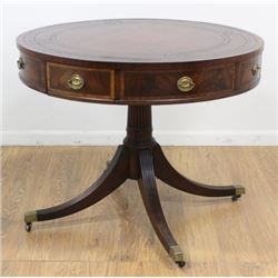 Round Leather Top Drum Table