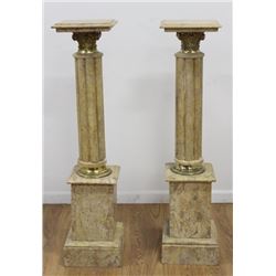 Pair Beige Marble Pedestals