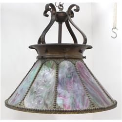 Arts & Crafts Brass Slag Glass Lantern