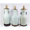 Image 6 : 3 Chinese Celadon & Blue Porcelain Lamps
