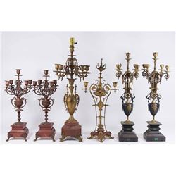 6 Bronze or Gilt Metal Candelabra-5 with Marble Mounts