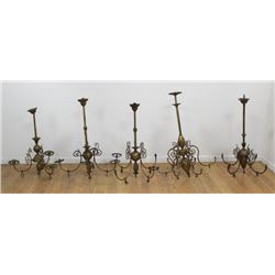 5 Victorian Brass Gasoliers