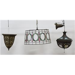 2 Slag Glass Pendant Lanterns & Slag Glass Shade