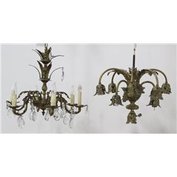 2 French Foliate Cast Brass Chandeliers