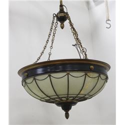 Early 20th C. Brass & Leaded Glass Dome Chandelier