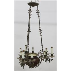 Rococo Style Ceramic & Brass 9-Light Chandelier