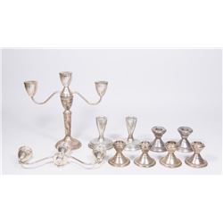 4 Pair Sterling Silver Weighted Candleholders & Candelabra