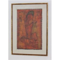 :Angel Botello, Young Woman Sitting, Linocut, Signed Lower Right