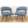 Image 1 : Pair Blue Upholstered Danish Swivel Chairs