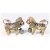 Image 2 : Pair Gilt Metal, Enamel, & Stone Foo Dogs