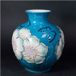 Lladro Poppy Flowers Blue Vase