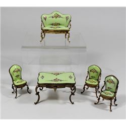 Miniature 5-Piece Enamel & Gilt Metal Salon Set