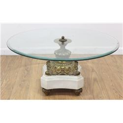 Bronze & Marble Base Glass Top Round Coffee Table