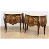 Image 1 : Pair Louis  XV style Inlaid Marble Top 3-Drawer Commodes