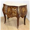 Image 2 : Pair Louis  XV style Inlaid Marble Top 3-Drawer Commodes