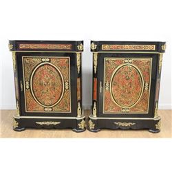 Pair Napoleon III Style Black Lacquer Cabinets