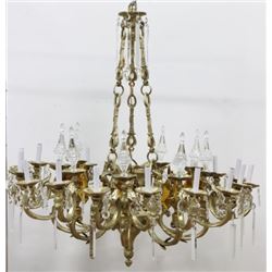 Large 18-Light Bronze & Crystal Chandelier