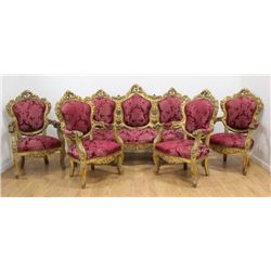 5-Piece Rococo Style Heavily Carved Salon Set