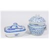 2 Blue & White Chinese Canton Covered Bowls
