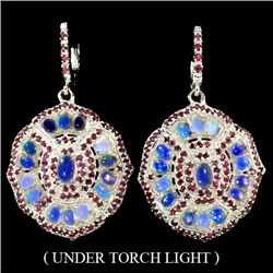 Natural White Opal & Ruby Earrings