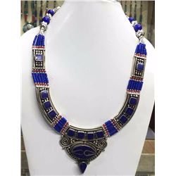 Tibet Hand Made Natural Coral, Lapis Lazuli Necklace