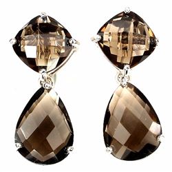 Natural Cushion & Pear Smoky Topaz Earrings