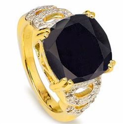 Natural Black Sapphire & Diamond 9.19 cts Ring