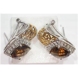 #7-STERLING SILVER QUARTZ & CUBIC EARRINGS