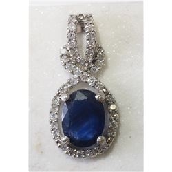 #20-STERLING SILVER SAPPHIRE & DIAMOND PENDANT