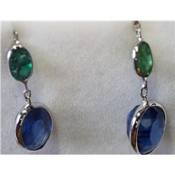 #39-14KT WHITE GOLD SAPPHIRE & EMERALD EARRING