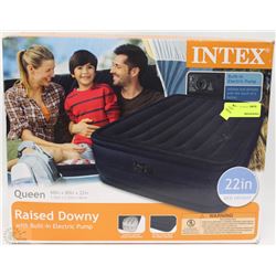 INTEX QUEEN ARAISED DOWNY AIR MATTRESS WITH