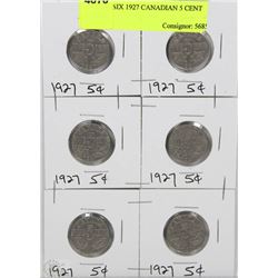 LOT OF SIX 1927 CANADIAN 5 CENT COINS