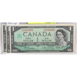 LOT OF THREE 1967 CANADIAN $1.00 BANK NOTES