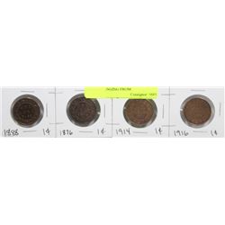 LOT OF 4 CANADIAN 1 CENT COINS YEARS RANGING FROM