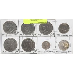 LOT OF 8 US COINS INCL 5 IKE DOLLARS (1976-1978),