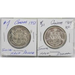 1951 AND 1964 CANADIAN SILVER HALF DOLLARS
