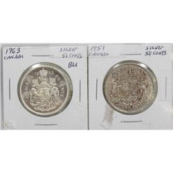 1951 AND 1963 CANADIAN SILVER HALF DOLLARS