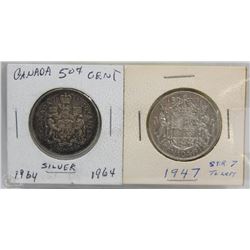 1947 AND 1964 CANADIAN SILVER HALF DOLLARS