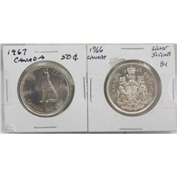 1966 AND 1967 CANADIAN SILVER HALF DOLLARS