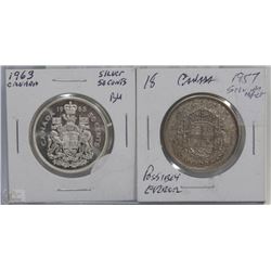 1957 AND 1963 CANADIAN SILVER HALF DOLLARS