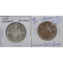 1963 AND 1967 CANADIAN SILVER HALF DOLLARS