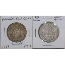 1942 AND 1963 CANADIAN SILVER HALF DOLLARS