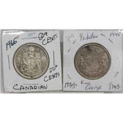 1945 AND 1965 CANADIAN SILVER HALF DOLLARS