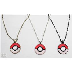 LOT OF 3 POKEBALL PENDANTS ON CHAINS