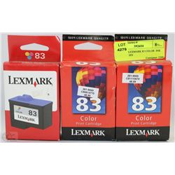LOT OF 3 LEXMARK 83 COLOR  INK CARTRIDGES