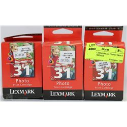 LOT OF 3 LEXMARK 31 PHOTO PRINT INK CARTRIDGES