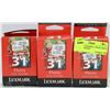 Image 1 : LOT OF 3 LEXMARK 31 PHOTO PRINT INK CARTRIDGES