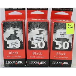 LOT OF 3 LEXMARK 50 BLACK  PRINT  INK CARTRIDGES